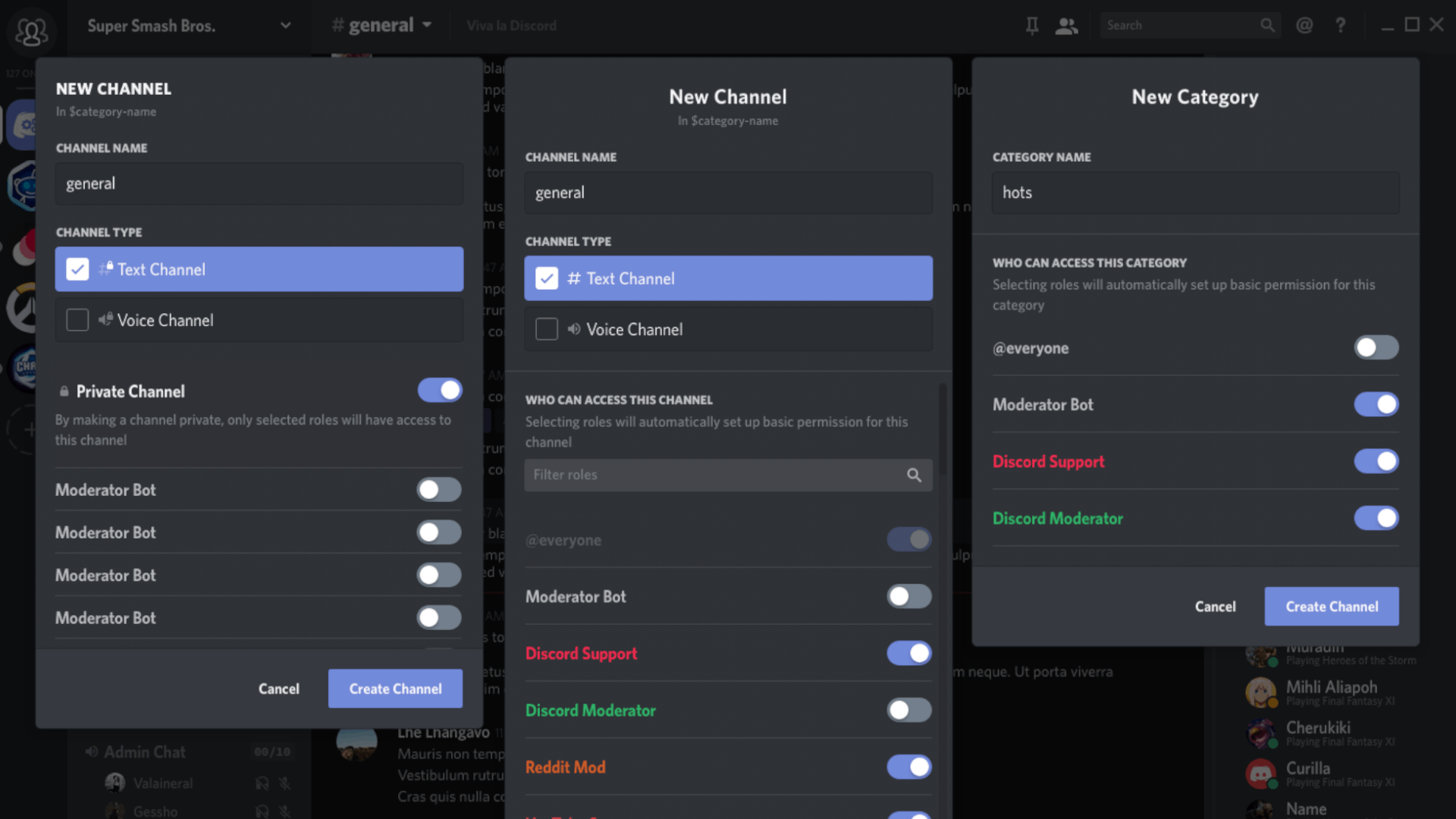 Creating channels and categories in Discord's business communication tool 